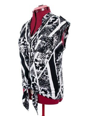 Joseph Ribkoff - Sleeveless Black & White Animal Printed Tie-Hem Top–  Size 12